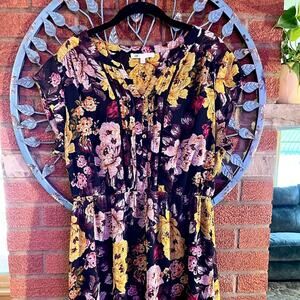 DR2 Mini Dress, Floral on Black, Short Sleeve, Size L, Grandmacore, Fest…